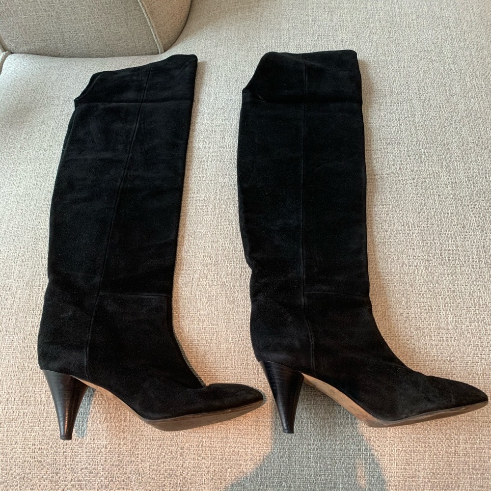 Black suede knee high boots